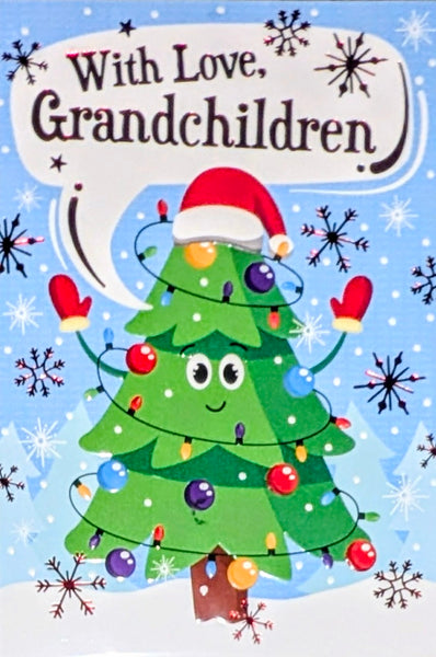 Grandchildren Christmas - Tree With Santa Hat