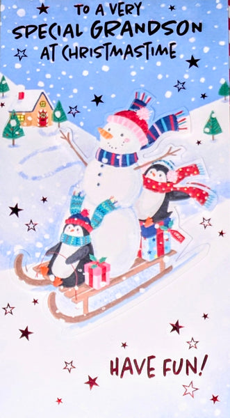 Grandson Christmas - Slim Snowman & Penguins