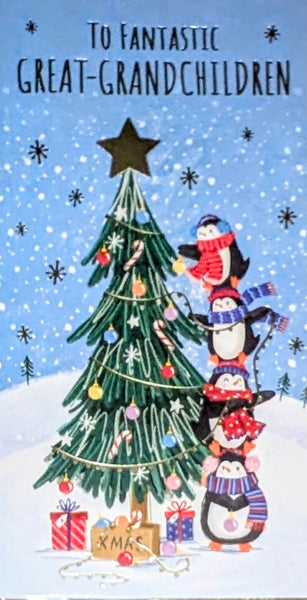 Great Grandchildren Christmas -  Slim Penguins & Tree