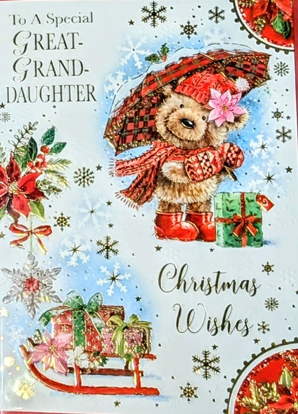 Great Granddaughter Christmas - Cute Bear With Umbrella