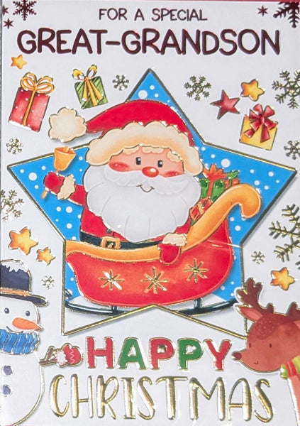 Great Grandson Christmas - Santa With Blue Star