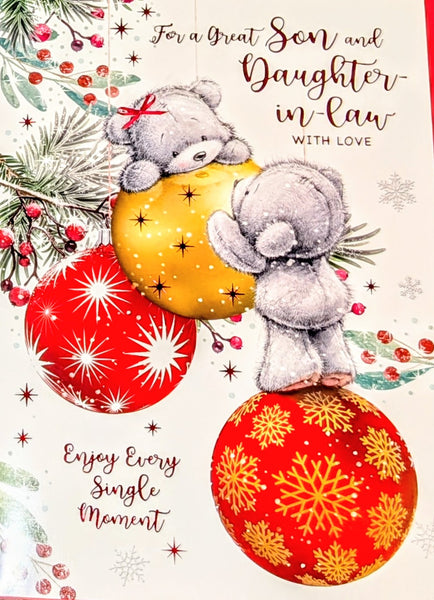 Son & Daughter In Law Christmas - Large Cute Bears & Baubles