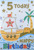 5 Boy Birthday - Pirate Ship With White Flag