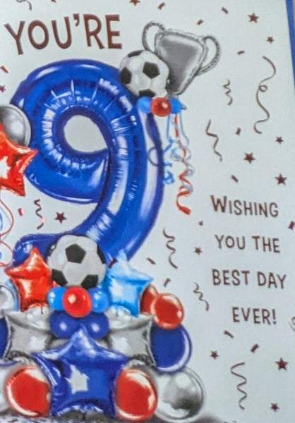 9 Boy Birthday - Blue Football Balloons