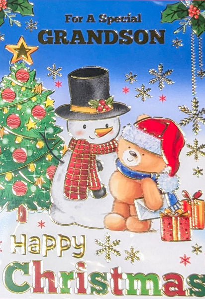 Grandson Christmas - Cute Bear & Snowman