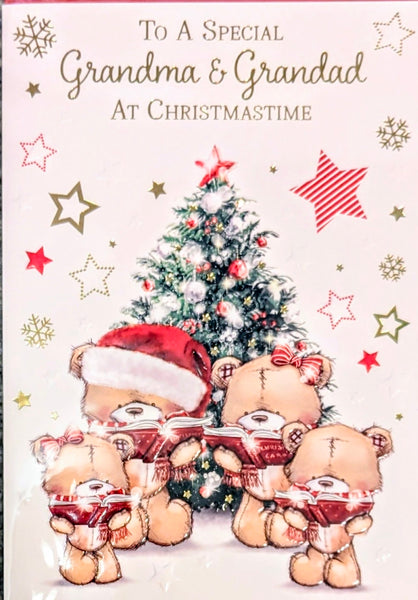 Grandma & Grandad Christmas - Cute Bears With Books & Tree