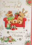 Mum & Dad Christmas - Cute Bears sat on sofa