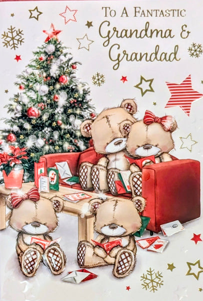 Grandma & Grandad Christmas - Cute Bears On Sofa