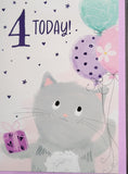 4 Girl Birthday - Cat and Balloons