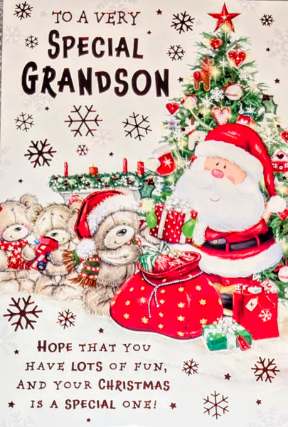 Grandson Christmas - Large Cute Santa & Bears