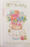 90 Birthday Female - Traditional Teacups & Flowers