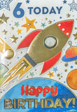 6 Boy Birthday - Gold Rocket