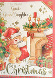 Great Granddaughter Christmas - Cute Bear and Fireplace