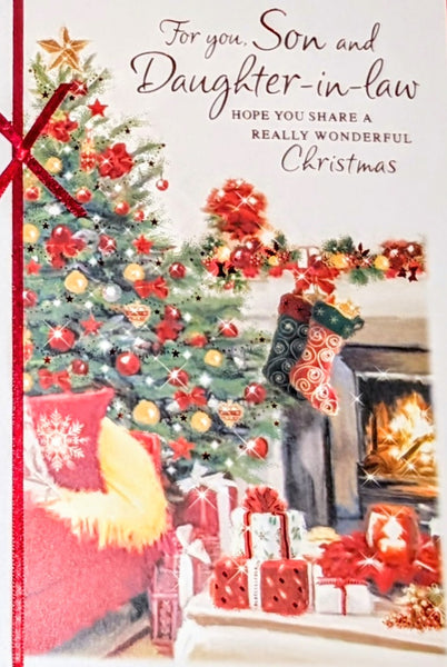 Son & Daughter In Law Christmas - Traditional Fireplace & Stockings