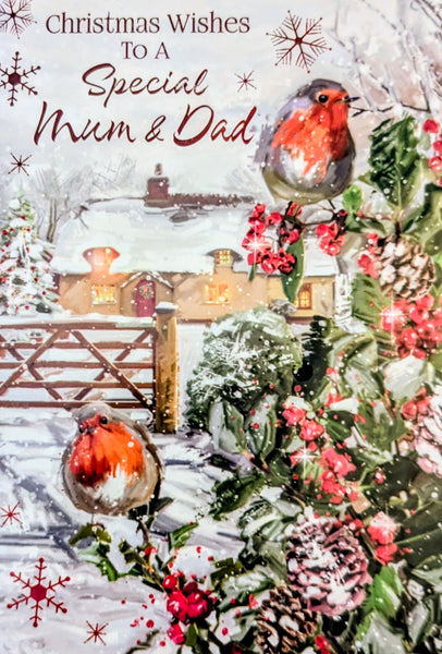 Mum & Dad Christmas - Traditional Robins & Gate