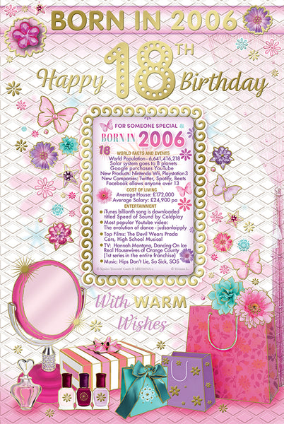 18 Female Year Card - Born In 2006 Keepsake