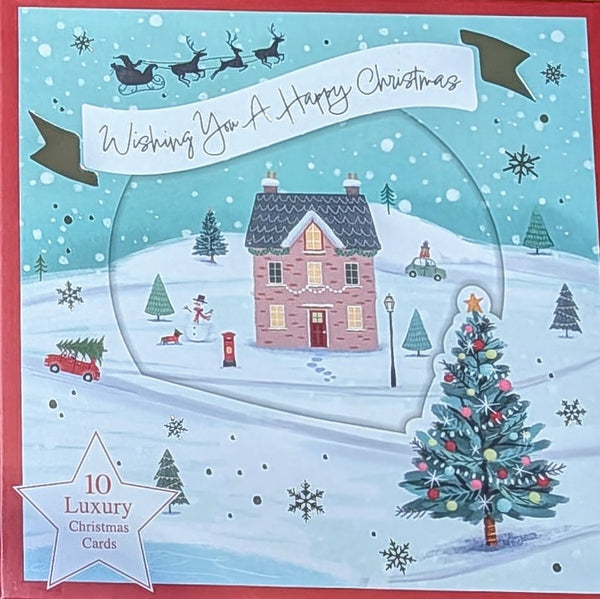 Box Of 10 Christmas Cards - House Scene