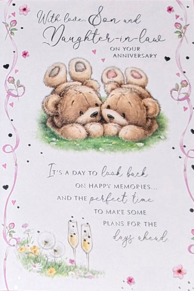 Son & Daughter In Law Anniversary - Cute Bears & Words