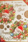 Mum & Dad Christmas - Cute 2 Bears in Wreath