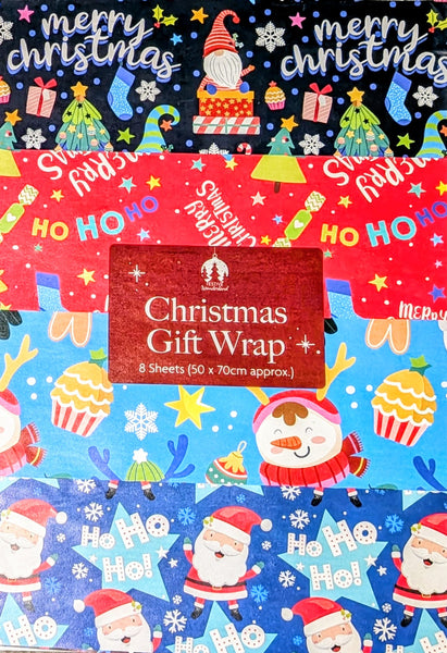 Christmas Wrapping Paper (8 Sheets)  - Cute