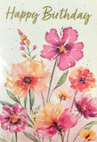 Open Female Birthday - Traditional Pink Flowers Happy
