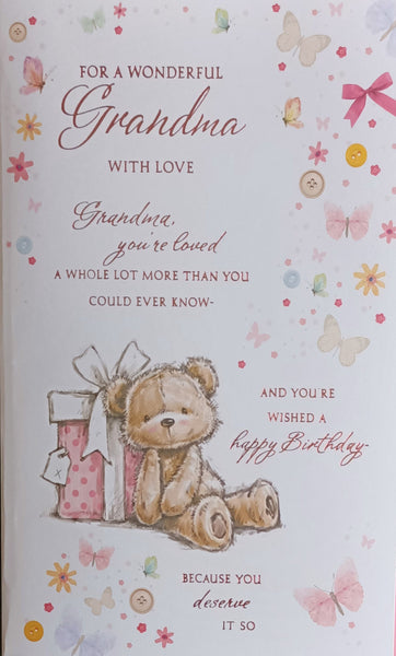 Grandma Birthday - Cute Words Teddy and box