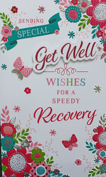 Get Well Soon Speedy Recovery Greeting Card for Her Female Red Roses Flowers