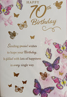 70 Birthday Female - Pink Flowers & Butterflies