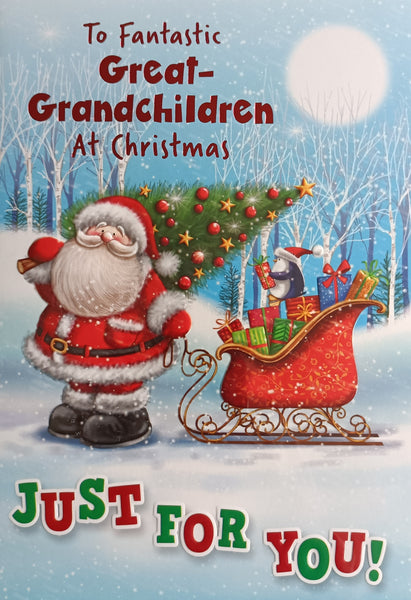 Great Grandchildren Christmas - Santa With Tree & Sleigh