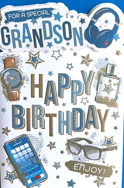 Grandson Birthday - Platinum Modern Blue