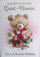 Great Nanna Birthday - Cute Bear Holding Rose Bouquet