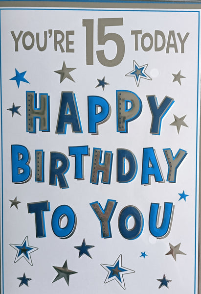 15 Boy Birthday - Blue & Silver Stars – Cards Delights