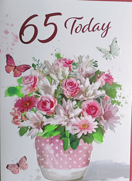 65 Birthday Female - Flowers In Pink Flower Pot