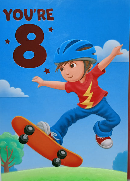 8 Boy Birthday - Boy on skateboard