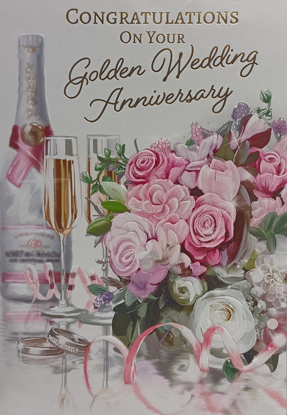Golden Wedding - Pink Flowers & Champagne