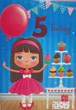 5 Girl Birthday - Balloon & Cupcakes