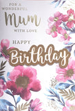Mum Birthday - Large Pink Flowers & Glitter