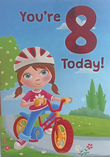 8 Girl Birthday - Girl On Bike