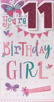 11 Girl Birthday - Platinum Slim Butterfly