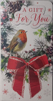 Open Christmas Money Wallet - Robin & Wreath