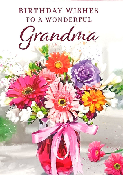 Grandma Birthday - Flowers In Vase With Bow