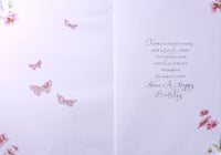 Mum Birthday - Pink Butterfly & Flowers Words