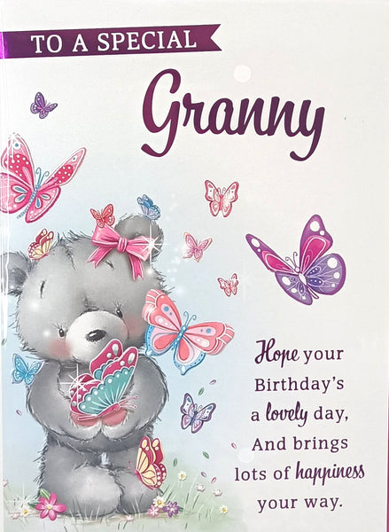 Granny Birthday - Cute Bear Holding Butterflies