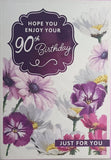 90 Birthday Female - Purple Flowers Enjoy