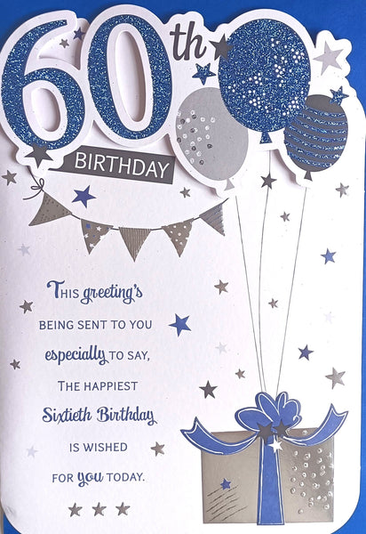 60 Male Birthday - Platinum Blue Gifts & Balloons