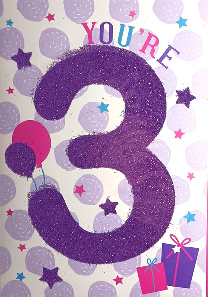 3 Girl Birthday - Purple Glitter
