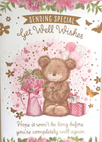 Get Well Soon - Cute Bear Holding Rose