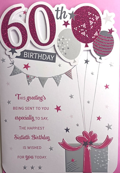 60 Birthday Female - Platinum Pink Gifts & Balloons