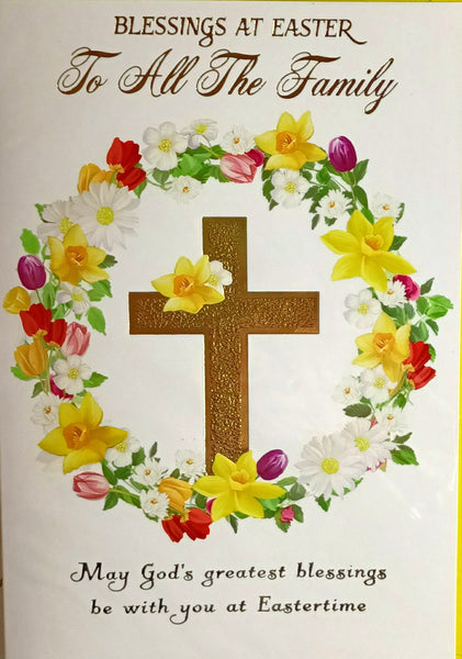 Easter To All The Family - Religious Cross With Flower Circle