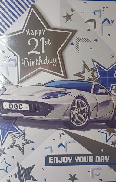 21 Male Birthday - Silver Car & Stars